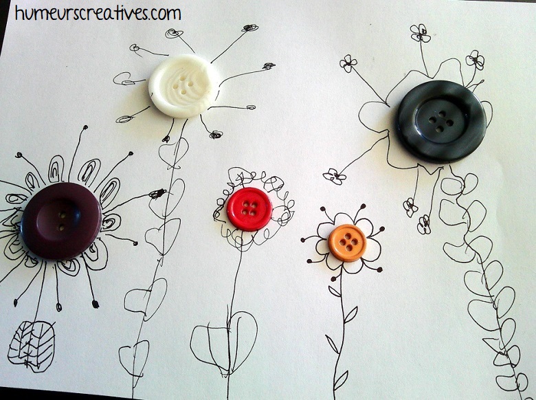 bricolage de fleurs en graphisme autour d'un bouton