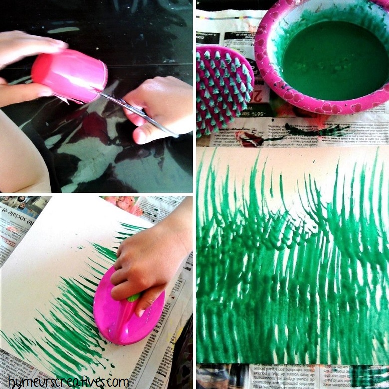 Dessiner de l'herbe à la peinture avec une brosse