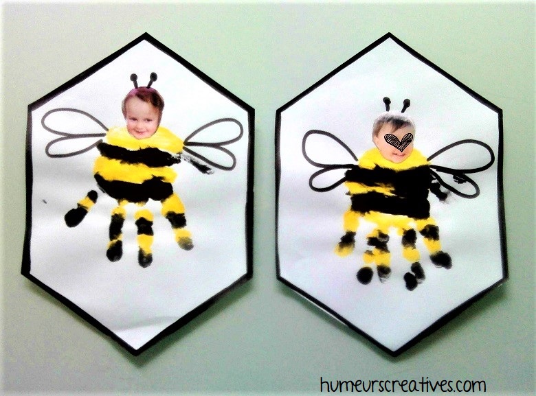abeille  en empreinte de mains à faire avec les enfants