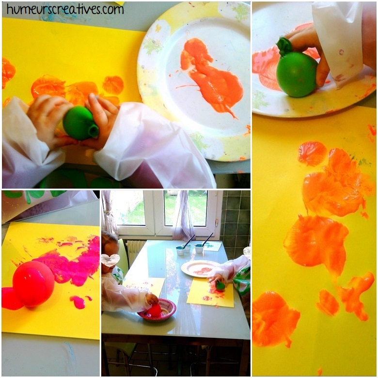empreintes de ronds en peinture avec des ballons de baudruche