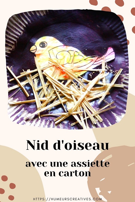 Bricolage pour enfants  : nid oiseaux avec une assiette en carton