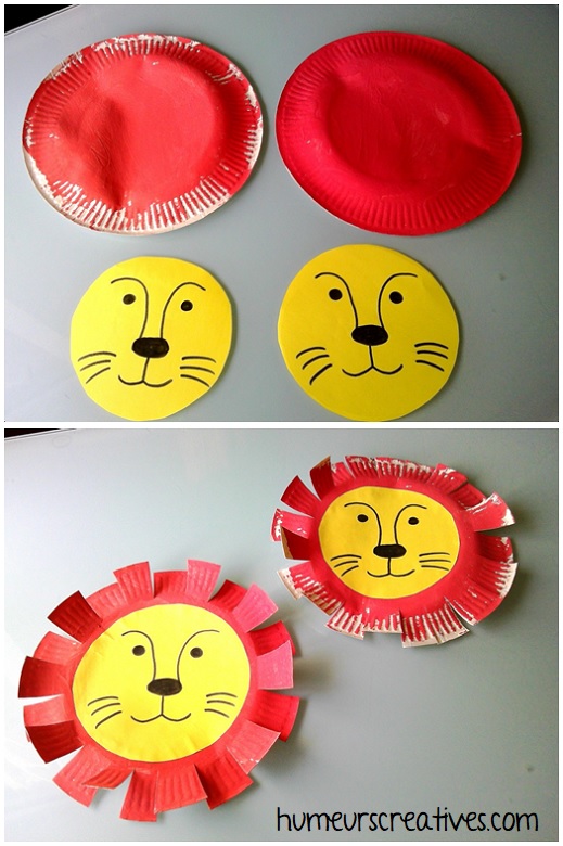 lion réalisé avec des assiettes en carton