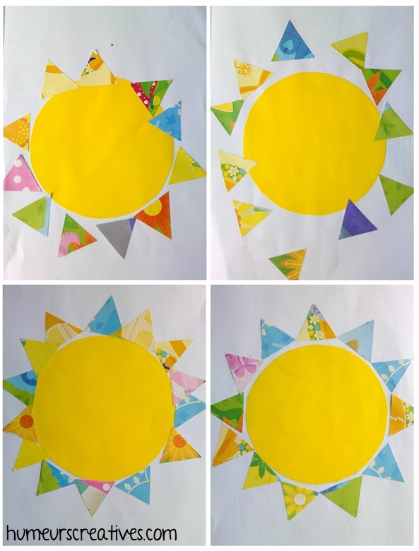 Soleils en papier réalisés par les enfants
