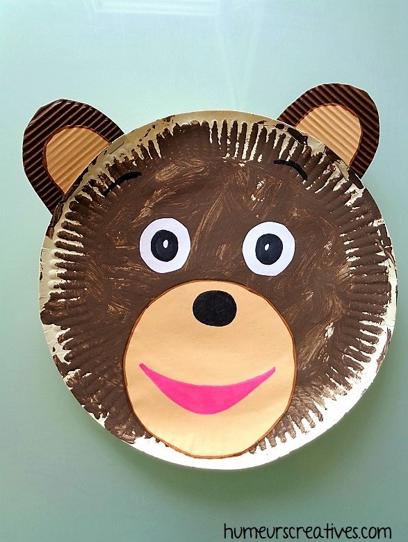 bricolage pour enfant : petit ours brun en assiette en carton