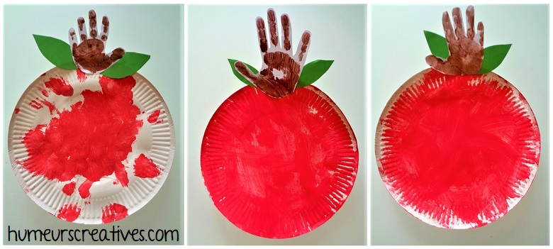 pomme rouge réalisée avec une assiette en carton