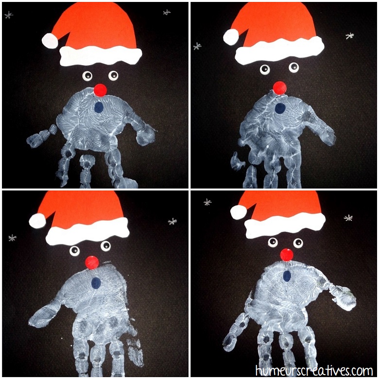Réalisation de Père Noël avec les empreintes de mains des enfants