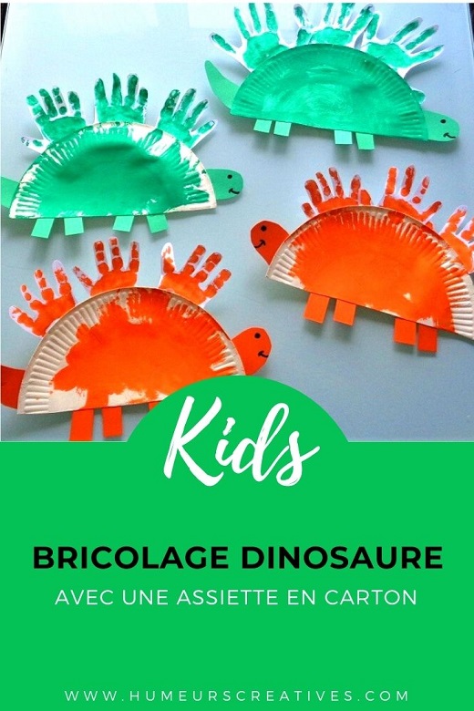 activité manuelle pour enfants : fabriquer un dinosaure avec une assiette en carton