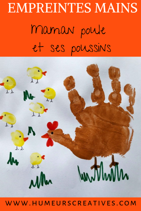 empreintes de mains enfant : poule et poussins