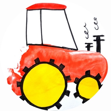 Bricolage pour enfants ; un tracteur en empreintes de pied