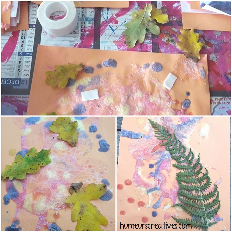 collage de feuilles d'arbre sur la peinture gonflante