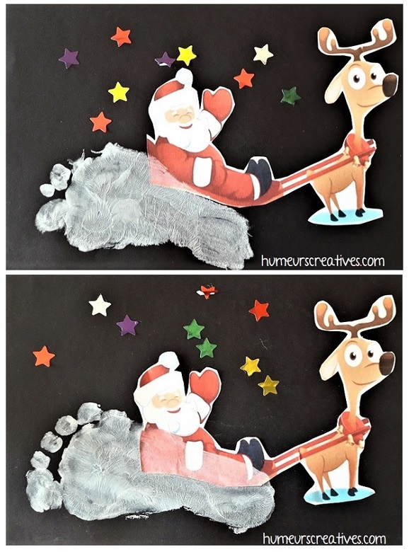 le traineau du Père Noël avec l'empreinte de pied de l'enfant