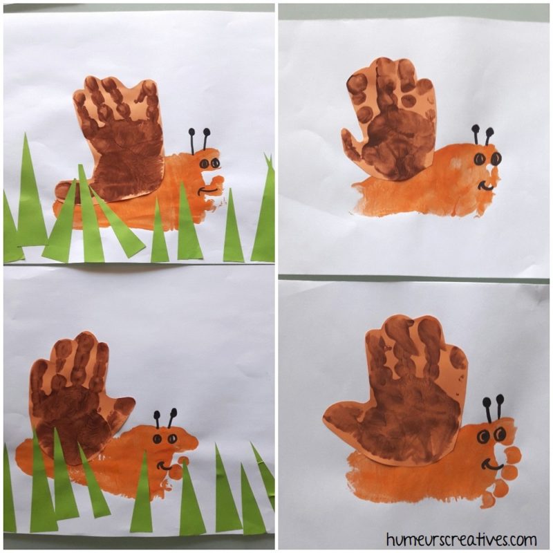 réalisation d'escargot avec les empreintes de mains des enfants