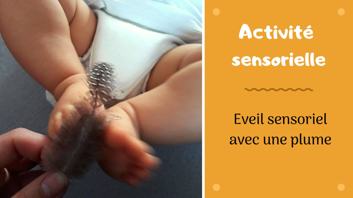 activité sensorielle pour bébé : éveil du corps avec une plume