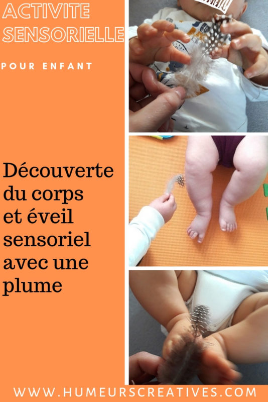 Eveil sensoriel bébé : découverte du corps avec une plume