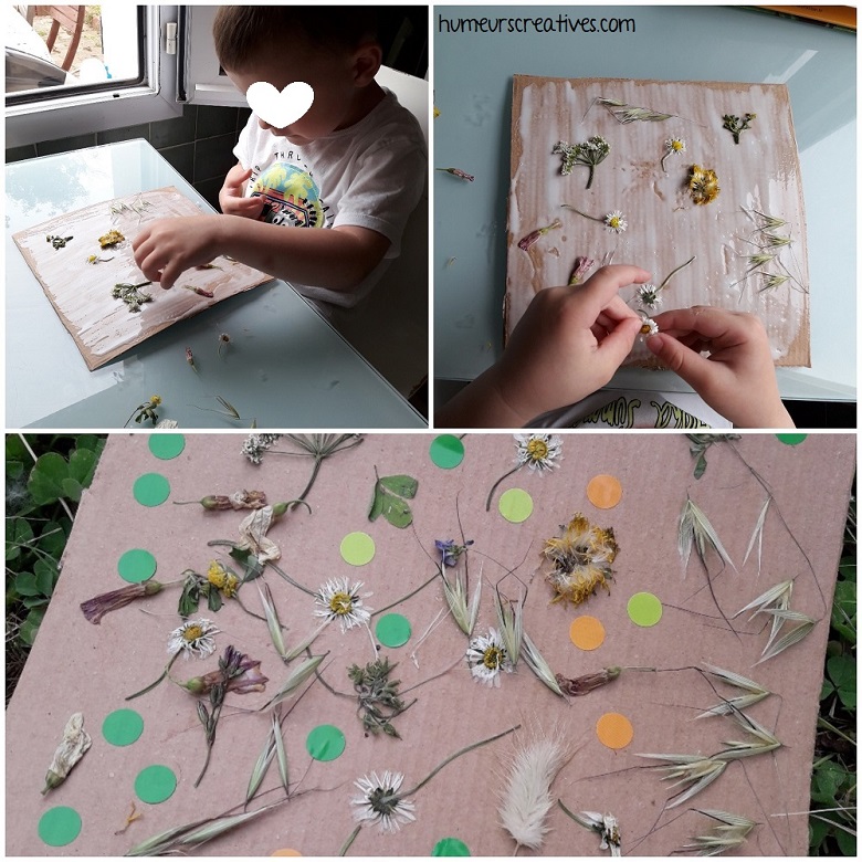 collage de fleurs sur un tableau