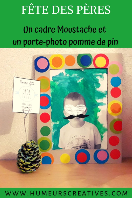 bricolage fête des pères : cadre moustache et porte photo pomme de pin