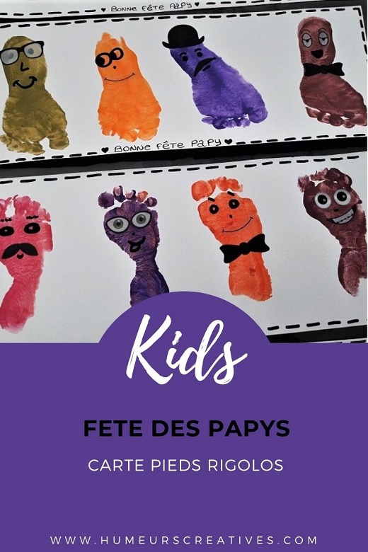 Une carte pour la fete des papys : personnages rigolos en empreintes de pieds