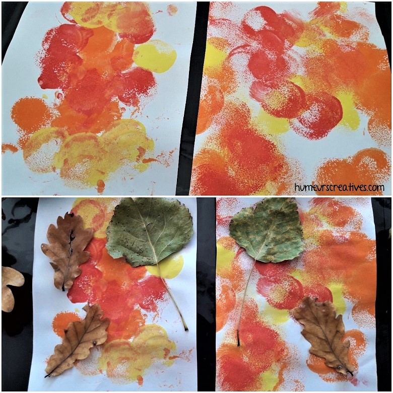 collage de feuilles d'automne sur peinture