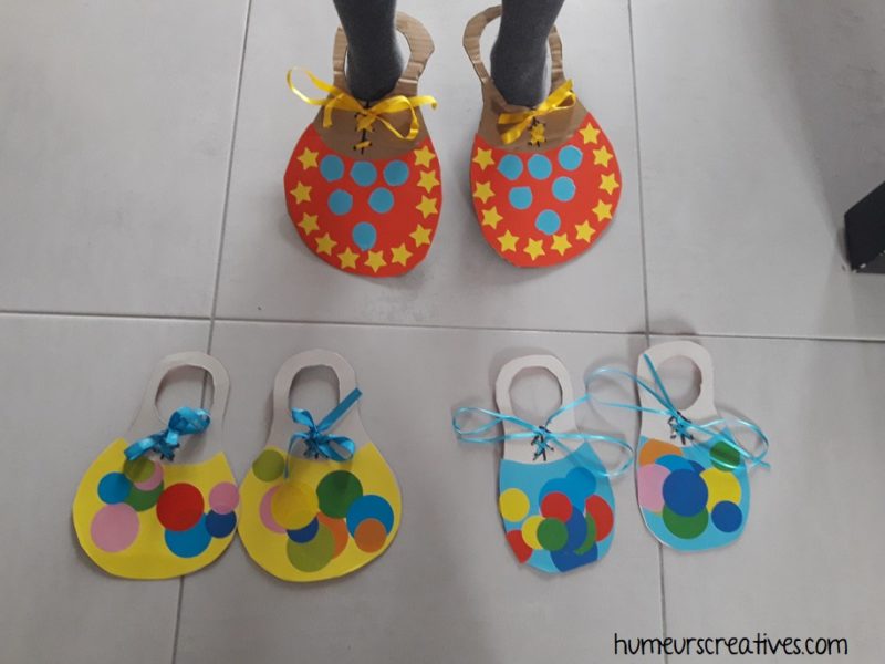 activité manuelle : chaussures de clown pour enfants