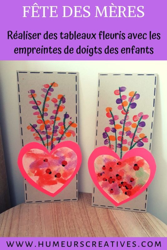 Un tableau de fleurs en empreintes et une carte girly pour la fête des  Mères 