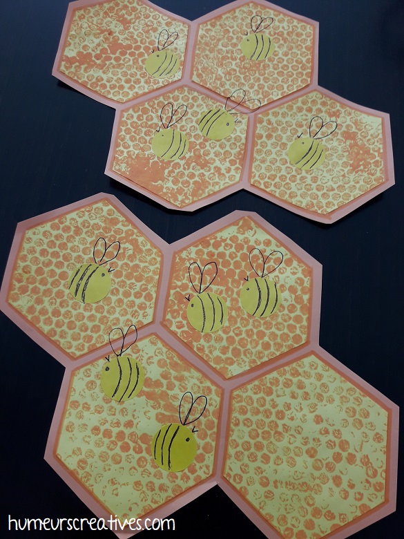 nos ruches en peinture et nos abeilles en gommettes