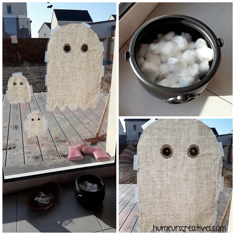préparation de l'activité d'Hallowee : collage de coton sur fantômes
