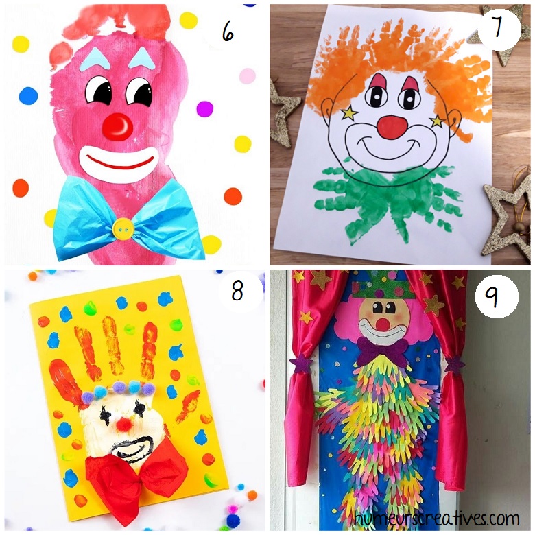 bricolages de clowns pour enfants en empreintes de mains et pieds