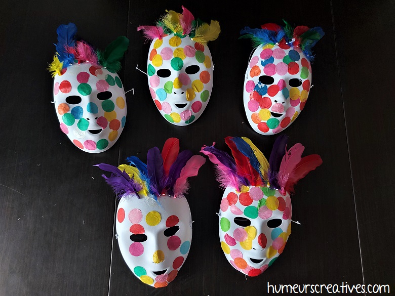 masques de carnaval réalisés avec les enfants
