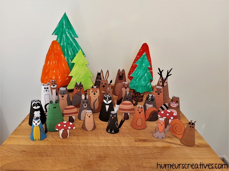 les personnages des 25 animaux de la forêt à construire pour la boite aux lettres de l'avent Noel en forêt