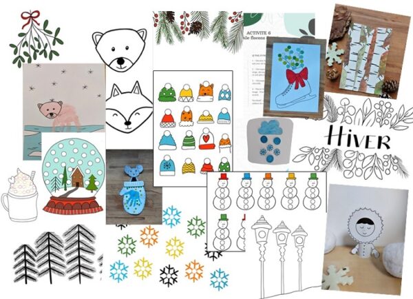 présentation des pages du ebook d'activités pour enfants sur le thème de l'hiver