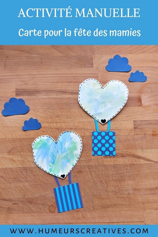 Fête des Mamies : fabriquer une carte Montgolfière en forme de coeur avec les enfants
